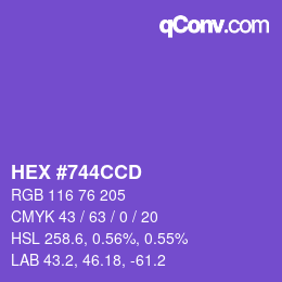 Color code: HEX #744CCD | qconv.com