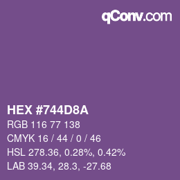 Farbcode: HEX #744D8A | qconv.com