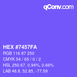 颜色代码: HEX #7457FA | qconv.com