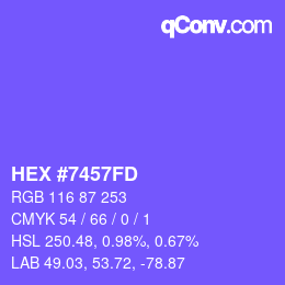 Color code: HEX #7457FD | qconv.com