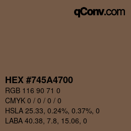 Color code: HEX #745A4700 | qconv.com