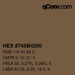 Color code: HEX #745B4200 | qconv.com