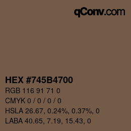 Color code: HEX #745B4700 | qconv.com