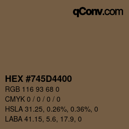 Color code: HEX #745D4400 | qconv.com