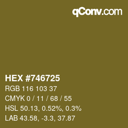 颜色代码: HEX #746725 | qconv.com
