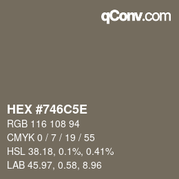 Farbcode: HEX #746C5E | qconv.com