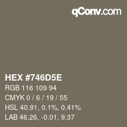 Farbcode: HEX #746D5E | qconv.com