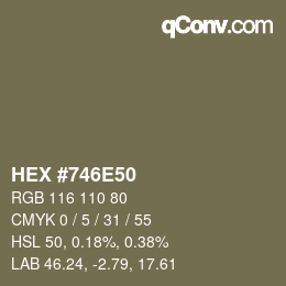 Código de color: HEX #746E50 | qconv.com