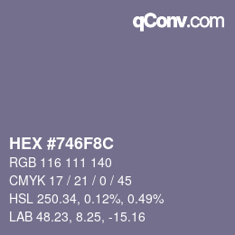 Color code: HEX #746F8C | qconv.com