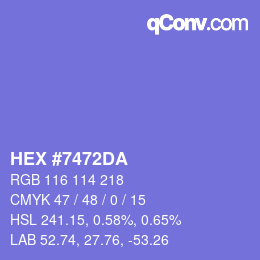 Color code: HEX #7472DA | qconv.com