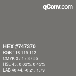 Código de color: HEX #747370 | qconv.com