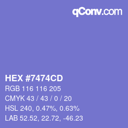 Color code: HEX #7474CD | qconv.com
