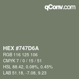 Farbcode: HEX #747D6A | qconv.com