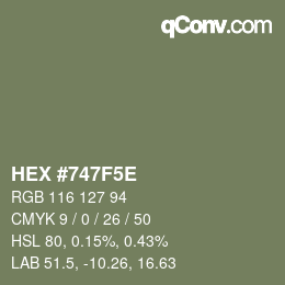 Color code: HEX #747F5E | qconv.com