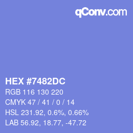 Color code: HEX #7482DC | qconv.com