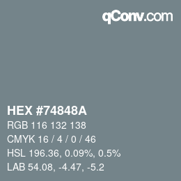 Color code: HEX #74848A | qconv.com