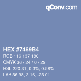 Color code: HEX #7489B4 | qconv.com