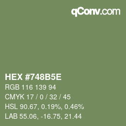 Color code: HEX #748B5E | qconv.com