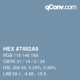 Color code: HEX #7492A9 | qconv.com