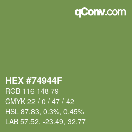 Código de color: HEX #74944F | qconv.com