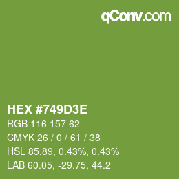 カラーコード: HEX #749D3E | qconv.com