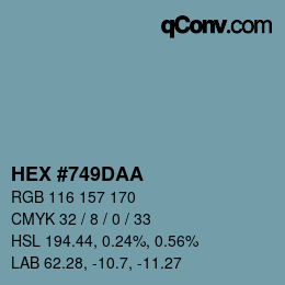 Farbcode: HEX #749DAA | qconv.com