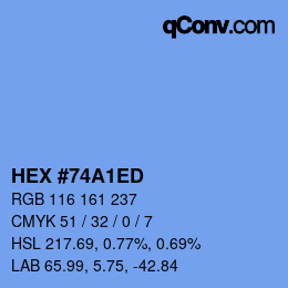 カラーコード: HEX #74A1ED | qconv.com
