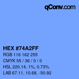 カラーコード: HEX #74A2FF | qconv.com