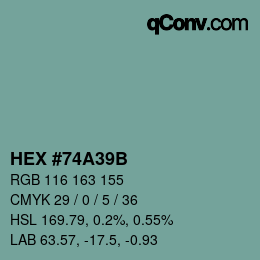 Color code: HEX #74A39B | qconv.com