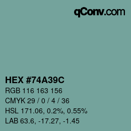 Color code: HEX #74A39C | qconv.com
