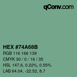 Farbcode: HEX #74A68B | qconv.com