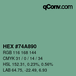 カラーコード: HEX #74A890 | qconv.com