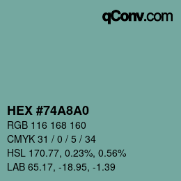 カラーコード: HEX #74A8A0 | qconv.com