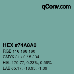 Color code: HEX #74A8A0 | qconv.com