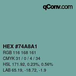 カラーコード: HEX #74A8A1 | qconv.com