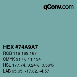 Color code: HEX #74A9A7 | qconv.com