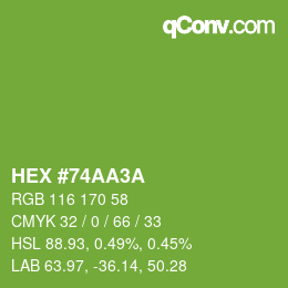 カラーコード: HEX #74AA3A | qconv.com