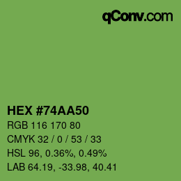 Color code: HEX #74AA50 | qconv.com