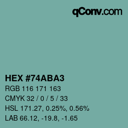 Color code: HEX #74ABA3 | qconv.com
