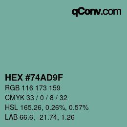 カラーコード: HEX #74AD9F | qconv.com