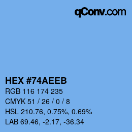 Color code: HEX #74AEEB | qconv.com