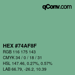 Color code: HEX #74AF8F | qconv.com