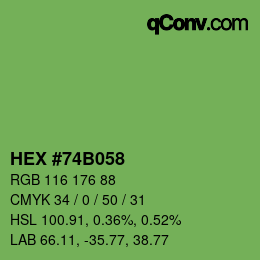 カラーコード: HEX #74B058 | qconv.com
