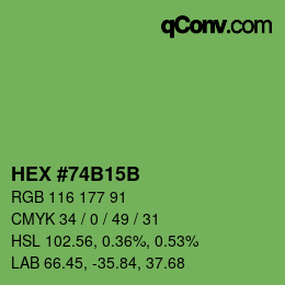 Color code: HEX #74B15B | qconv.com