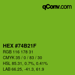 颜色代码: HEX #74B21F | qconv.com