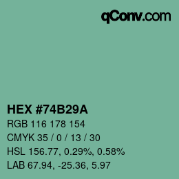 カラーコード: HEX #74B29A | qconv.com