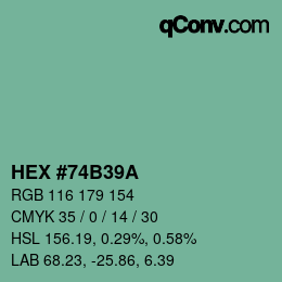 Color code: HEX #74B39A | qconv.com
