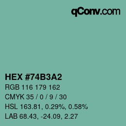 Color code: HEX #74B3A2 | qconv.com