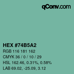Color code: HEX #74B5A2 | qconv.com