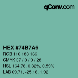 カラーコード: HEX #74B7A6 | qconv.com
